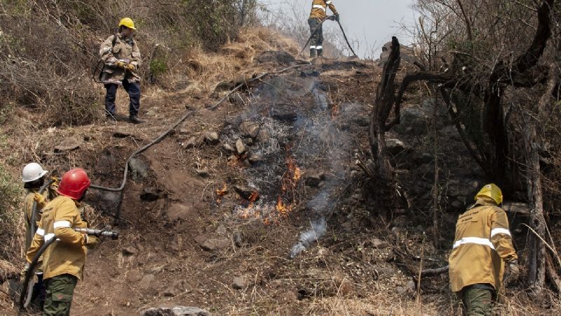 La llovizna ayuda a calmar las llamas en la ruta provincial N°4