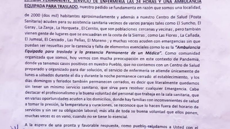 Vecinos de Esquiú reclaman mejora en el servicio de Salud