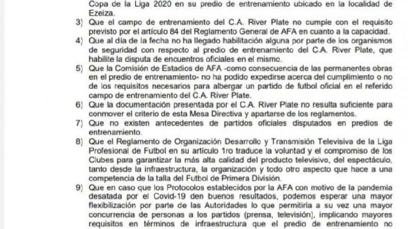 La Liga Profesional no admite el River Camp