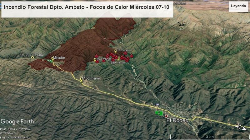 Gran despliegue de brigadistas y bomberos para contener el incendio del Ambato