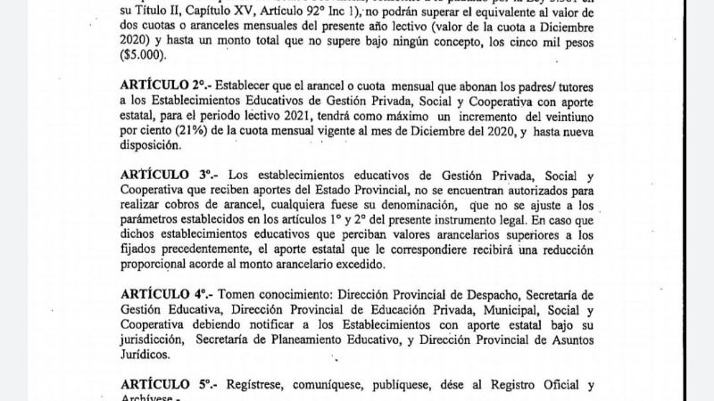 Colegios no podrán cobrar un aumento de cuotas superior al 21%