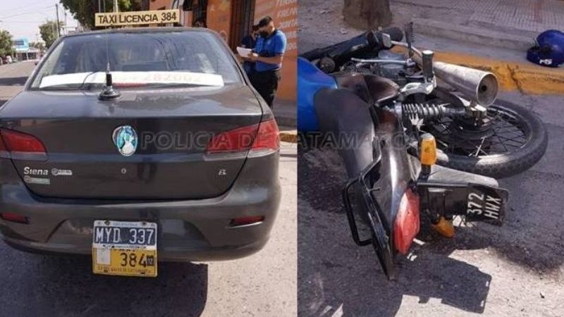 Chocaron una moto y un taxi