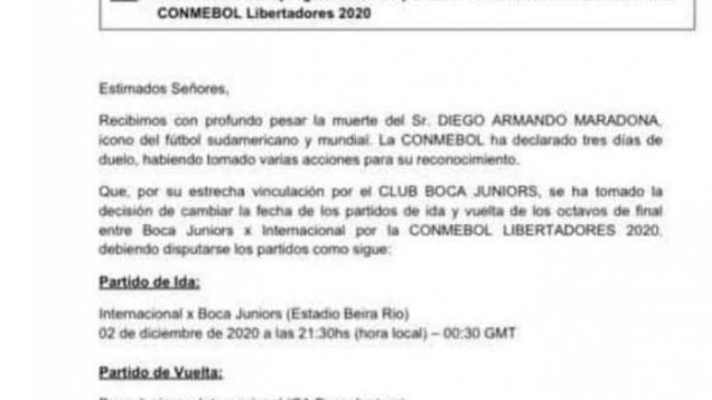 Inter-Boca, suspendido por la muerte de Maradona