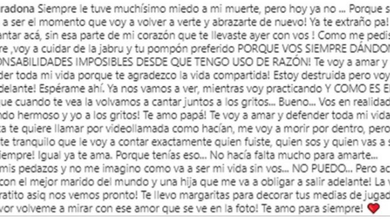 Desgarradora carta de Dalma a su papá, Diego