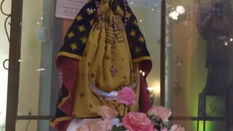 La Virgen luce un manto con los colores de la Imagen como fue hallada