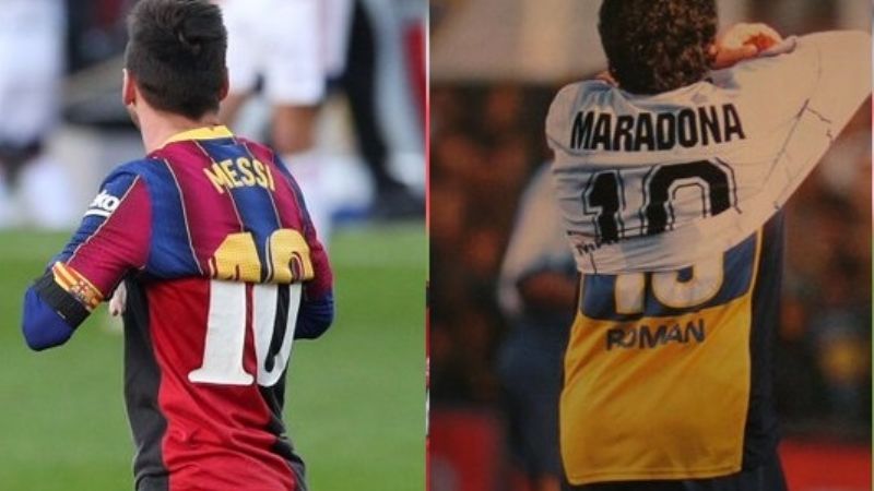 Messi festejó su gol con la camiseta de Maradona en “Ñuls”