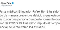 EL COMUNICADO de River sobre el aislamiento de Santos Borré.