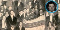 Victoriano Caffarena (Der, arriba) y la delegación de Boca, que viajó a Europa, en barco.