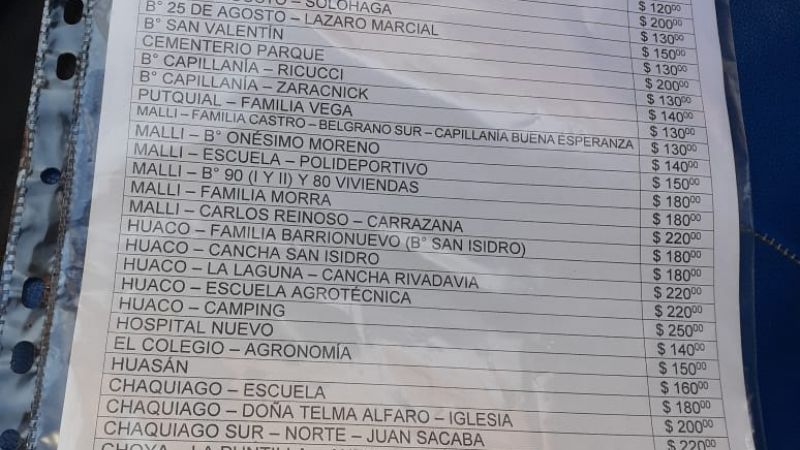 El costo mínimo de taxis en Andalgalá es de 100 pesos