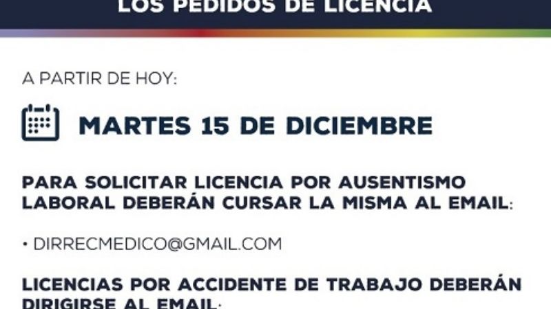 Medicina Laboral de la provincia atenderá online los pedidos de licencia