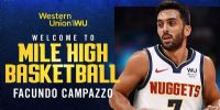FACUNDO CAMPAZZO al recibir la bienvenida de los Nuggets.