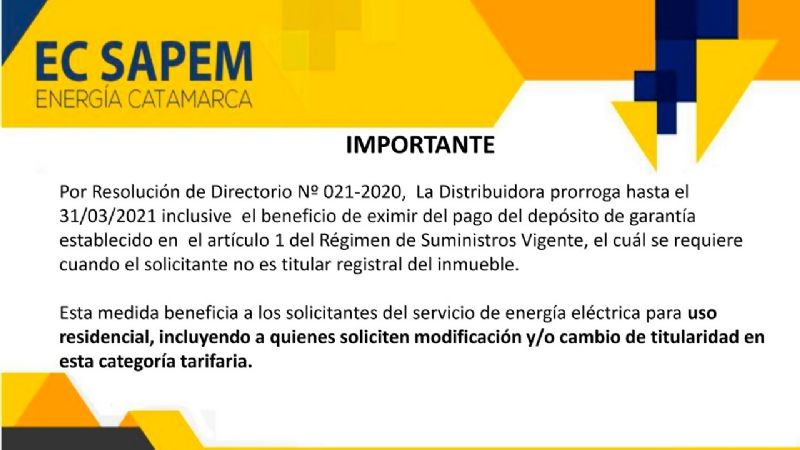 EC SAPEM prorroga el pago del depósito de garantía