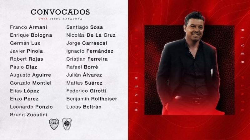 Los 23 de Gallardo, para visitar a Boca por la Liga