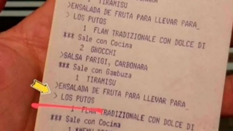 Ticket homofóbico en un restaurante de Córdoba