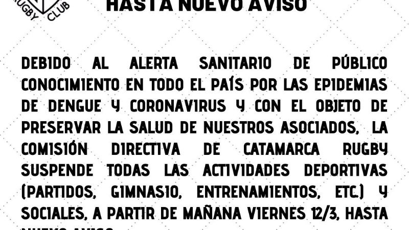 Catamarca Rugby suspendió todas sus actividades