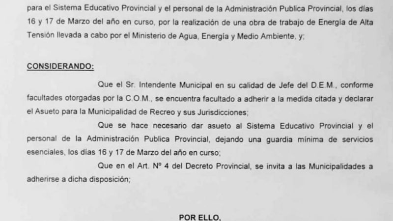Recreo adhiere al asueto administrativo y docente