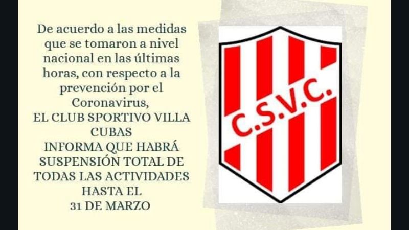 Villa Cubas sin actividades hasta 31 de marzo