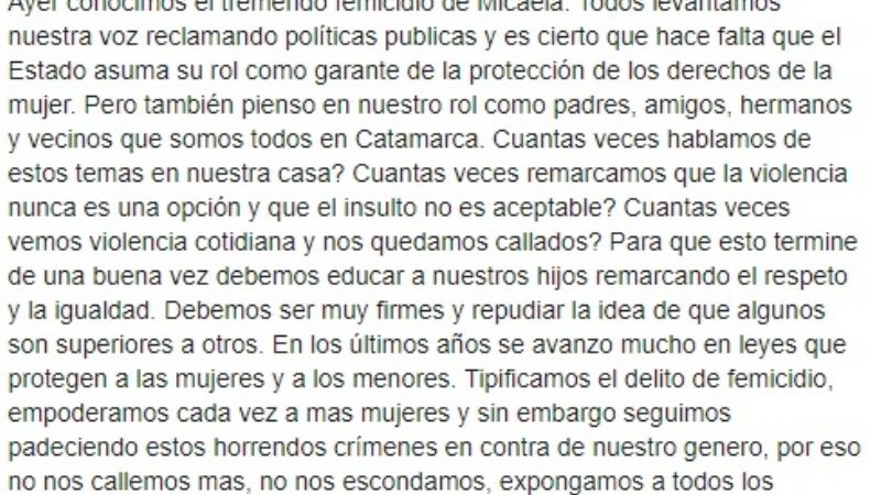 Lucía Corpacci se solidarizó con la familia de Micaela