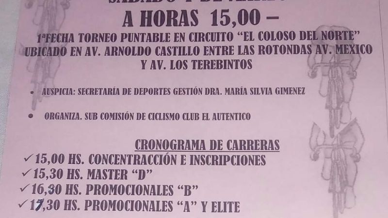 Ciclismo: 1ra. fecha por el Campeonato de El Auténtico