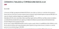 LA COMUNICACIÓN de ACLAV sobre la finalización de la temporada por el coronavirus.