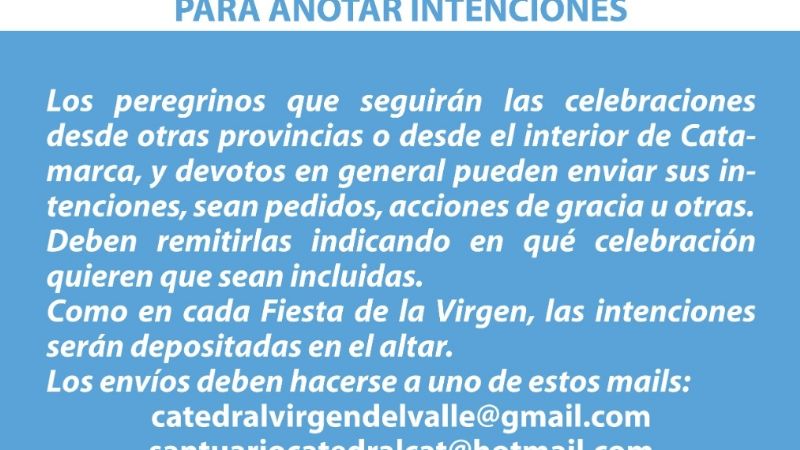 Intenciones para las Misas durante el Septenario