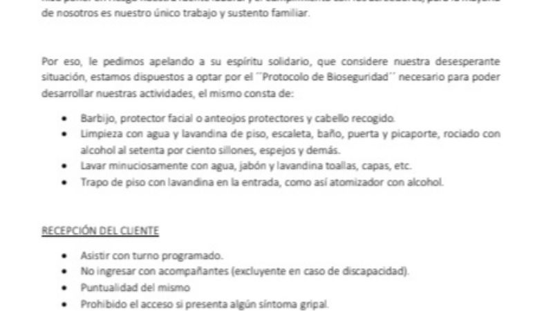 Peluqueros al borde del colapso, proponen volver al trabajo