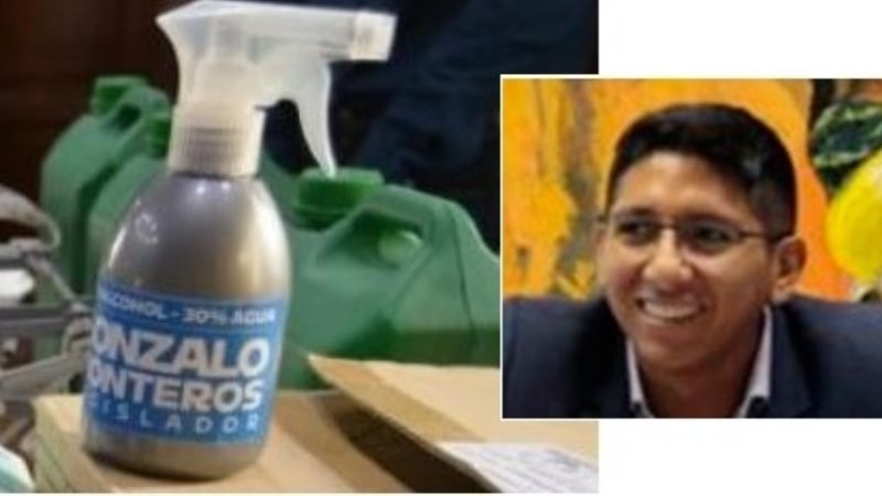 Legislador reparte alcohol en gel con su nombre