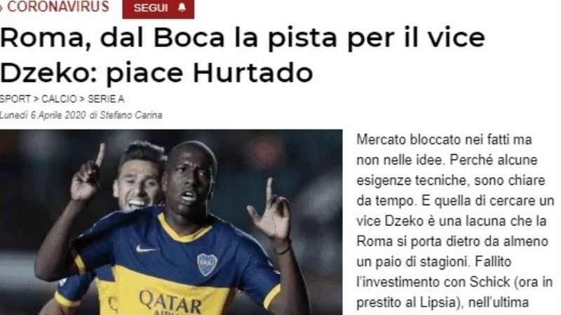 De Rossi recomendó a Hurtado para la Roma