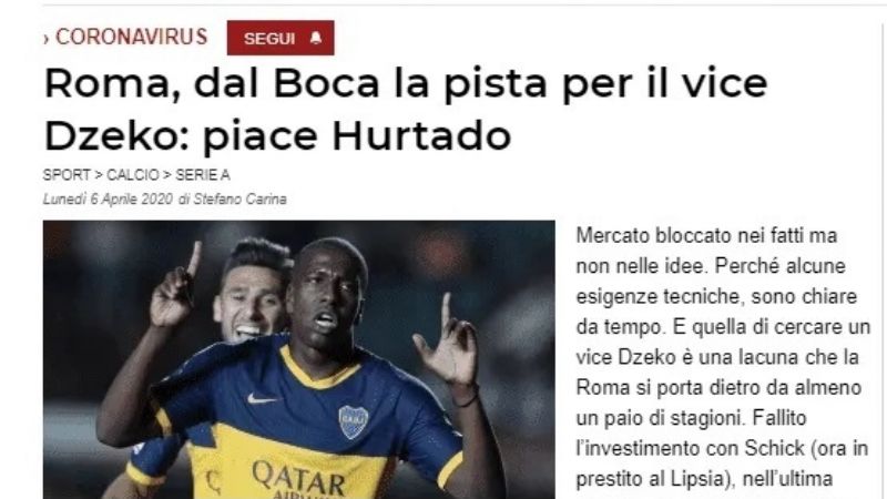 De Rossi recomendó a Hurtado para la Roma