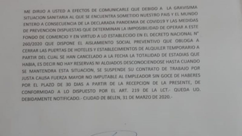 Pese a la prohibición, el Hotel Belén despidió empleados