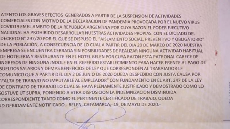 Pese a la prohibición, el Hotel Belén despidió empleados
