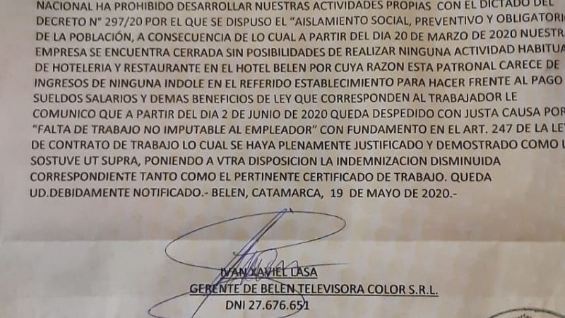 Pese a la prohibición, el Hotel Belén despidió empleados