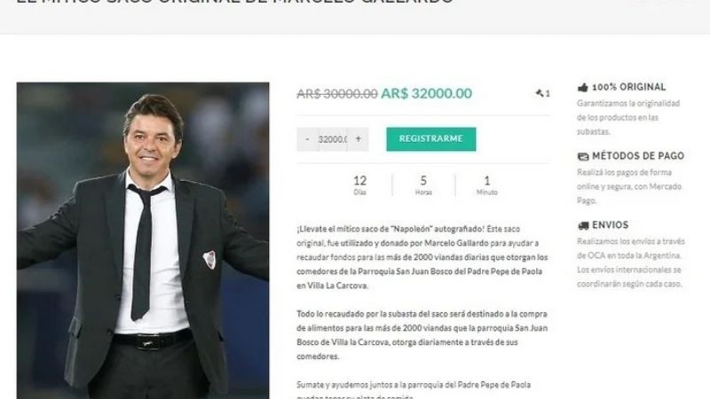 Subasta solidaria con el sacó “campeón” de Gallardo