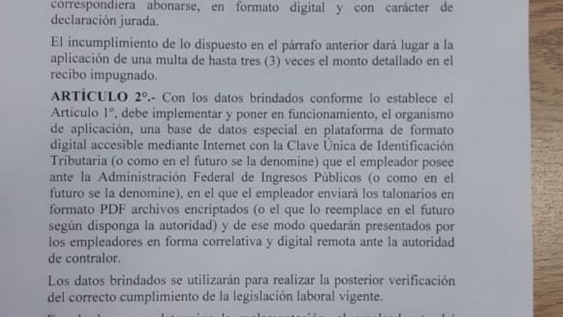 Media sanción al proyecto de recibos laborales