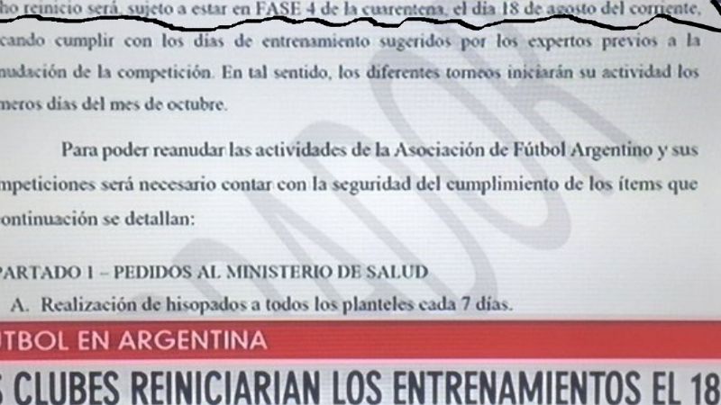 Los clubes de AFA volverían a entrenar el 18 de agosto