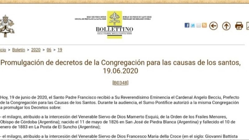 El Papa Francisco autorizó la beatificación de Esquiú