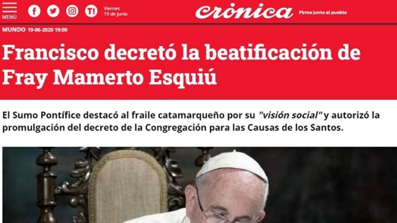 Gran repercusión nacional por la beatificación de Fray M. Esquiú