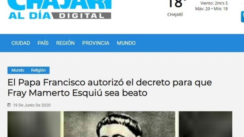 Gran repercusión nacional por la beatificación de Fray M. Esquiú