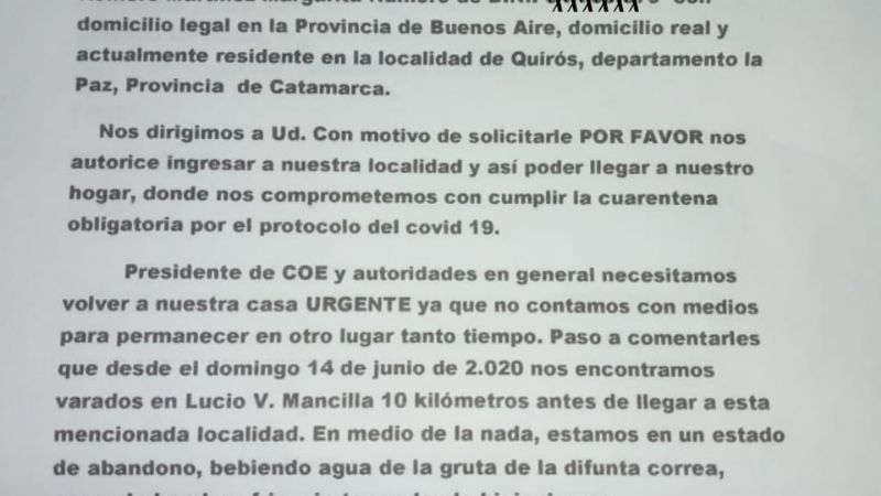 Desesperado pedido al gobernador de la pareja varada en la ruta 60