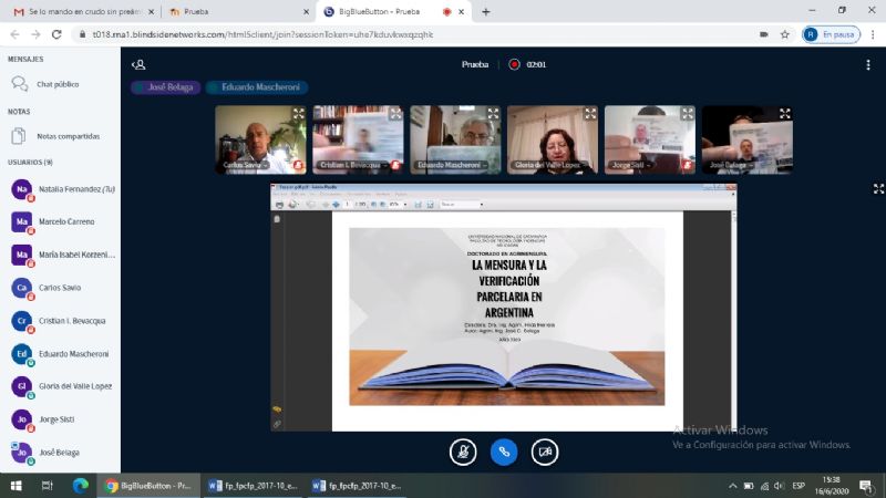 Defensa virtual de tesis de Posgrado en Agrimensura