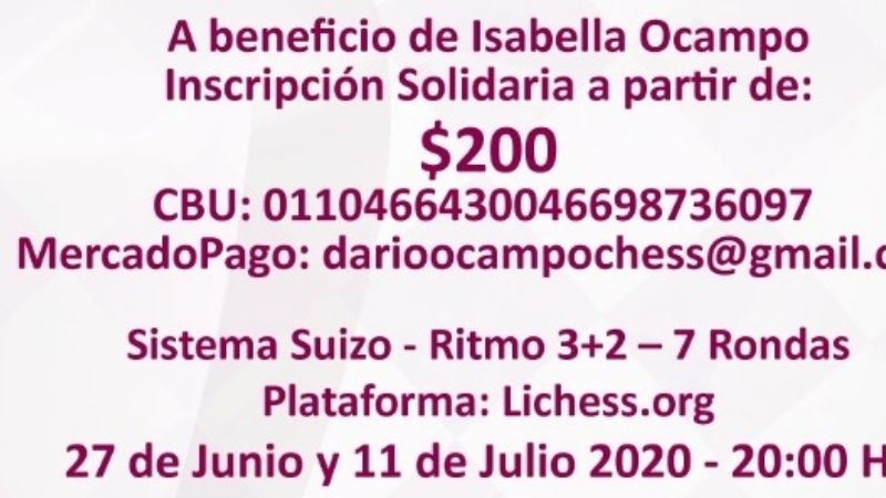 Ajedrez: Nuevo torneo solidario por Isabella Ocampo