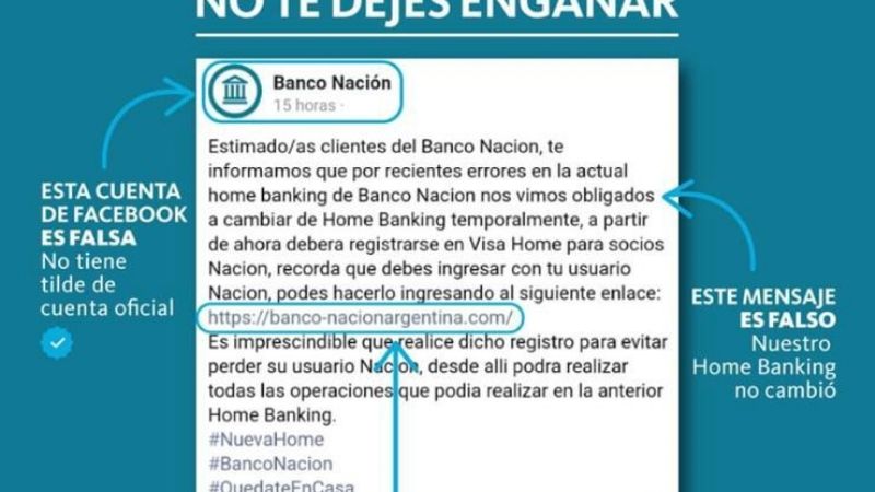 El Banco Nación alerta sobre estafas por internet