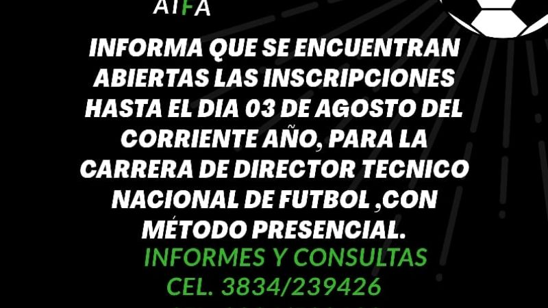 ATFA inscribe para la carrera de DT en Catamarca