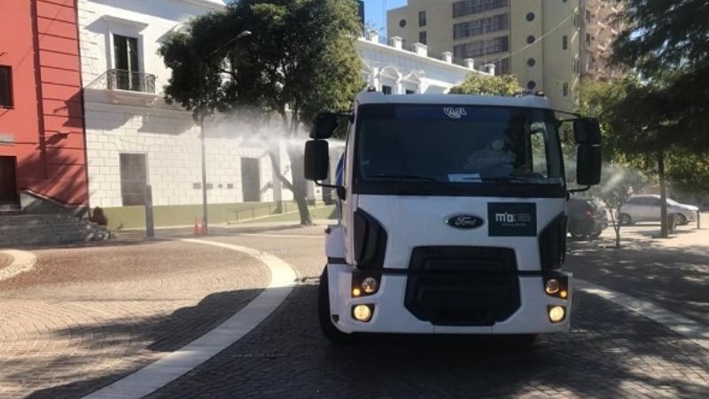 Trabajos de desinfección en el centro de la ciudad