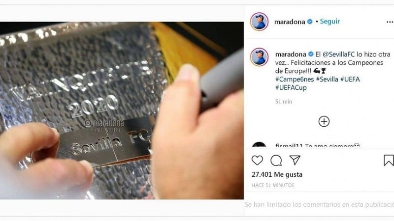 Diego Maradona saludó el título del Sevilla