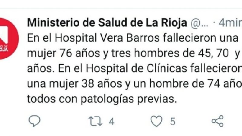 Sábado con seis muertos por COVID-19 en La Rioja