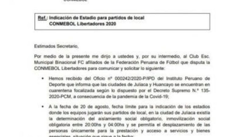 Binacional de Perú deberá recibir a River en Lima