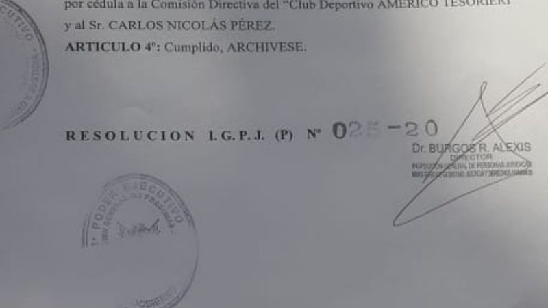 La IGPJ ordenó a Tesorieri incorporar como socio a Carlos Pérez