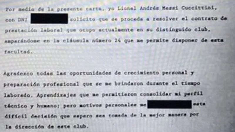 Con este “burofax” se desvinculó Messi del Barça