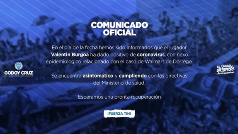 Un juvenil de Godoy Cruz, dio positivo de coronavirus